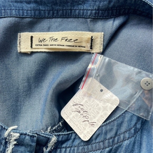 NWT Free People We The Free Summer Love Top Flowy Indigo Blue Tie Sleeve Size XS - Picture 10 of 15